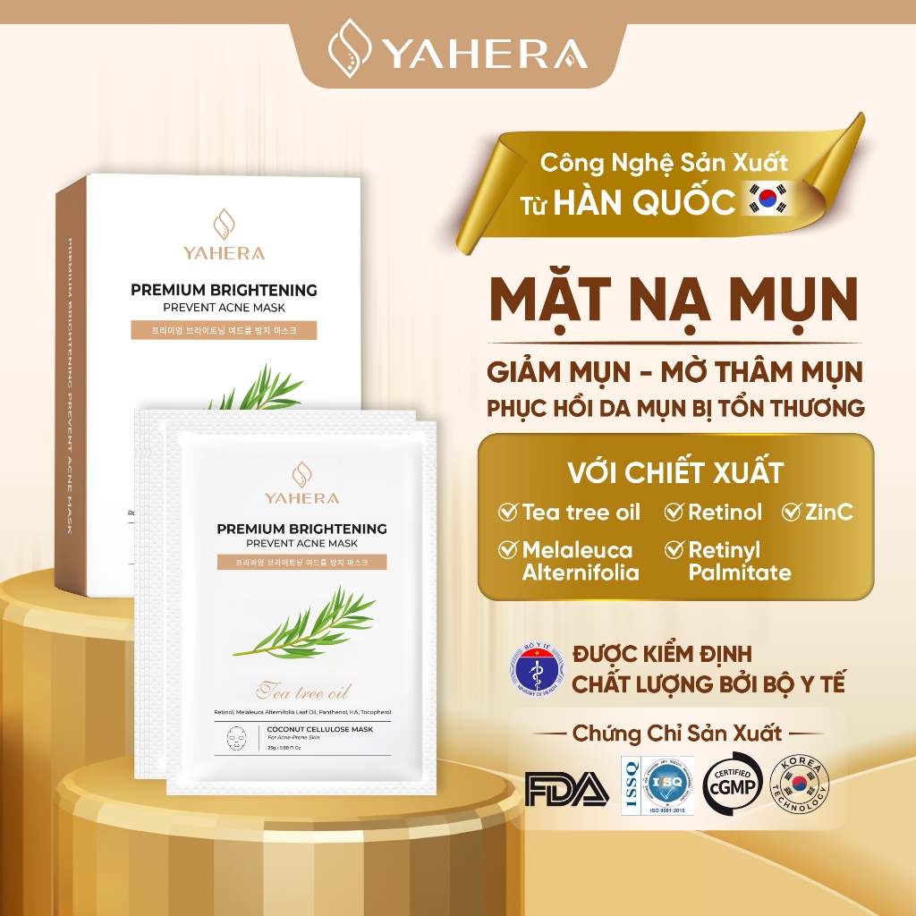 Hộp 10 mặt nạ mụn thạch nước dừa tươi cao cấp YAHERA Premium Moisturizing Acne Mask Sheet giảm mụn, cấp ẩm, phục hồi da