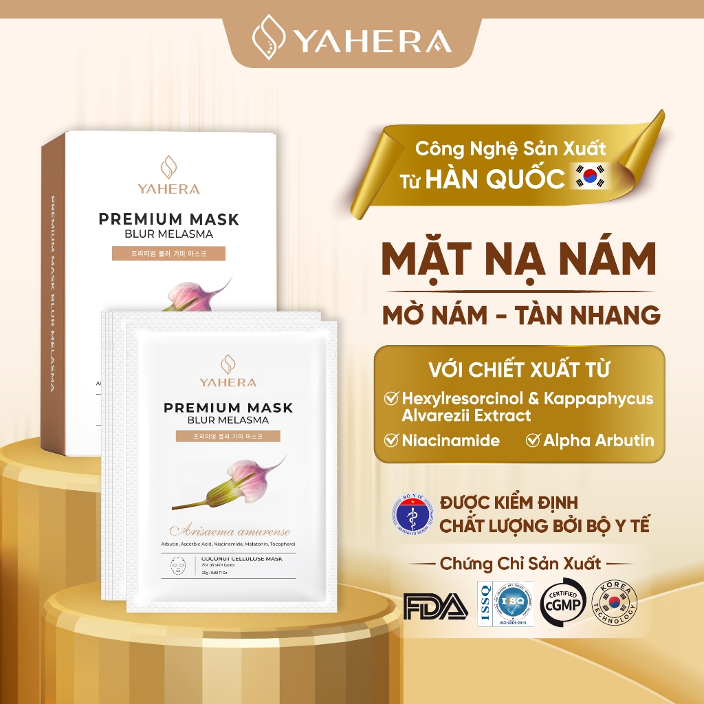 Hộp 10 mặt nạ nám thạch nước dừa tươi YAHERA Premium Mask Blur Melasma làm mờ vết thâm,nám,tàn nhang