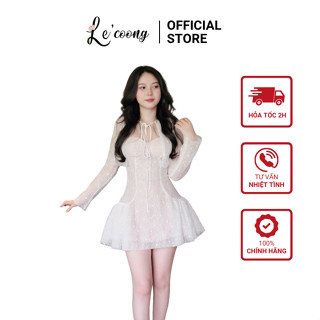  Set Váy Thiết Kế Hai Dây Xòe Phồng LECOONG B218 Đầm Tiểu Thư Phối Áo Ren Lưới Đi Tiệc Sang Chảnh 
