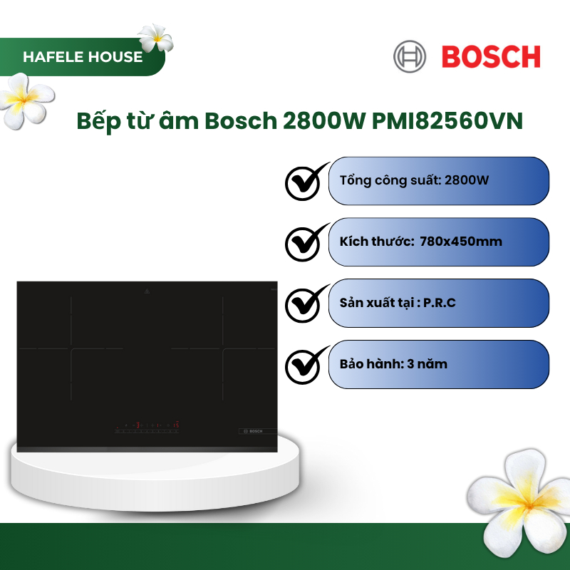 Bếp từ âm Bosch 2800W PMI82560VN, 2 vùng nấu, mặt kính Schott Ceran - HHS