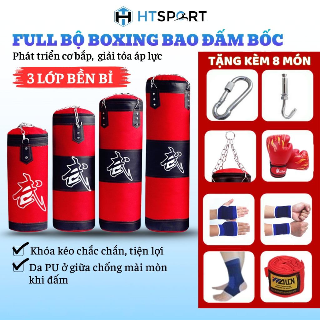 Vỏ Bao Cát Boxing Treo Tường + Phụ Kiện Đi Kèm, Bao Đấm Boxing Muay Thái, Võ Thuật Tại Nhà Tiện Lợi