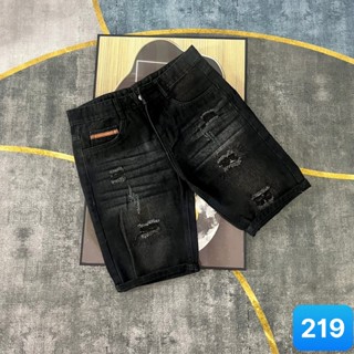 Quần short jean nam chất jean cotton không co dãn màu đen xám rách nhẹ QS6A219