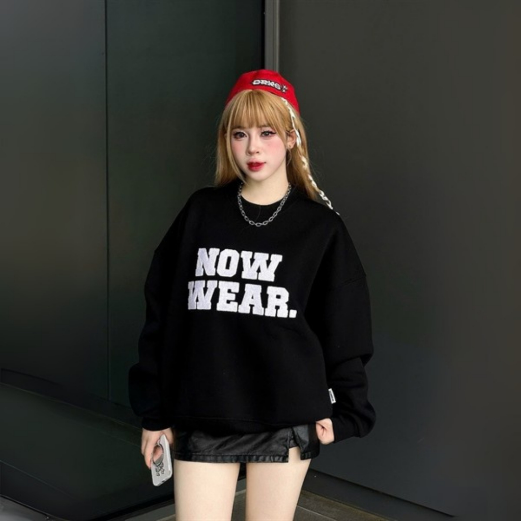 Áo Nỉ Sweater Thêu Xù Ver 1 Nowwear Tay Phồng Form Boxy Chất Nỉ Bông Dày Dặn Nam Nữ Unisex | BigBuy360 - bigbuy360.vn