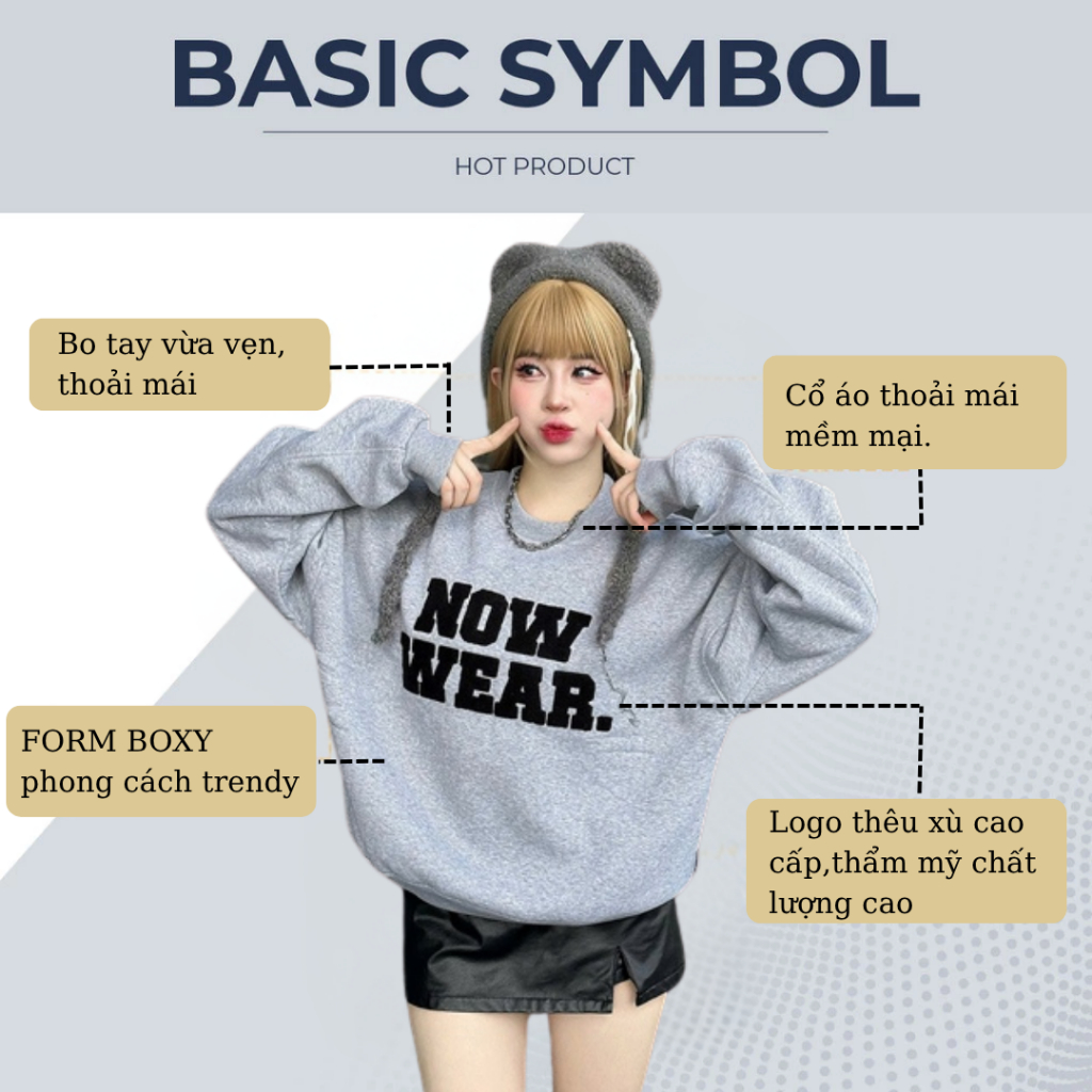 Áo Nỉ Sweater Thêu Xù Ver 1 Nowwear Tay Phồng Form Boxy Chất Nỉ Bông Dày Dặn Nam Nữ Unisex | BigBuy360 - bigbuy360.vn