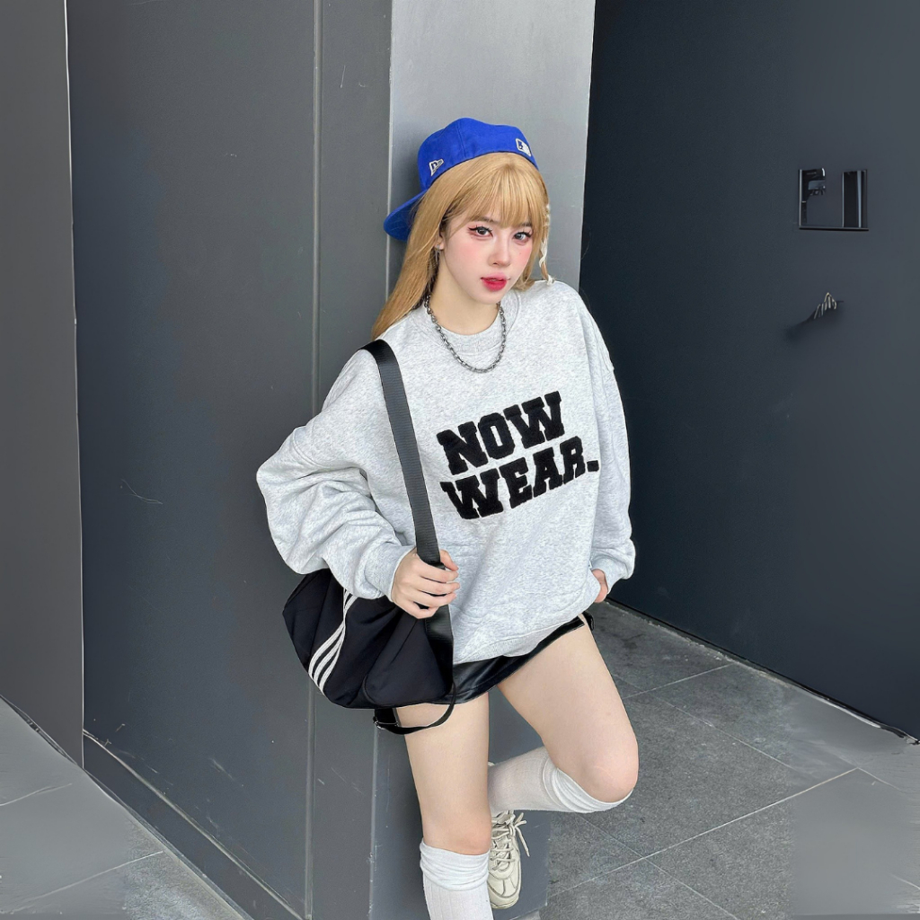 Áo Nỉ Sweater Thêu Xù Ver 1 Nowwear Tay Phồng Form Boxy Chất Nỉ Bông Dày Dặn Nam Nữ Unisex | BigBuy360 - bigbuy360.vn