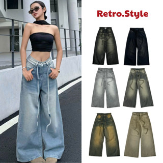 PRESET WASH LOOSE PLEAT PANTS - Quần jean nữ Retro ống suông rộng Dây Thừng Cạp Cao WHOSE, quần jeans Wash Smoke