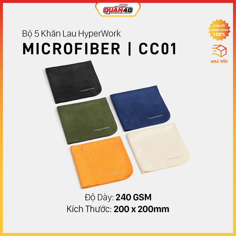 Bộ 5 Khăn Lau HyperWork Microfiber | CC01 - Hàng Chính Hãng