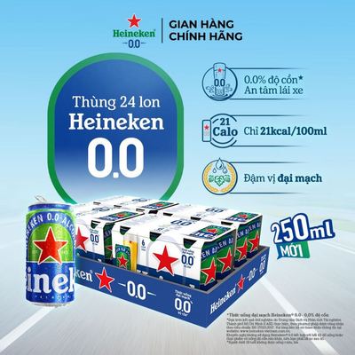ABV 0.0% - Thùng 24 lon Thức uống đại mạch Heineken 0.0 250ml/lon
