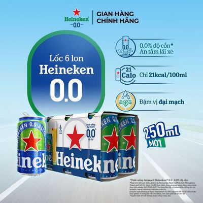 ABV 0.0% - Lốc 6 lon Thức uống đại mạch Heineken 0.0 250ml/lon