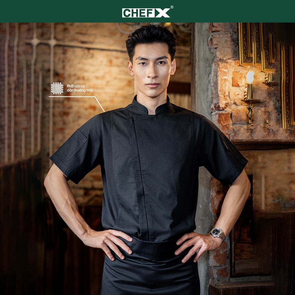 [CHEFX1] Áo Bếp ngắn tay khoá kéo phối lưới thoáng khí hai bên - CHEF X Kitchen Uniform