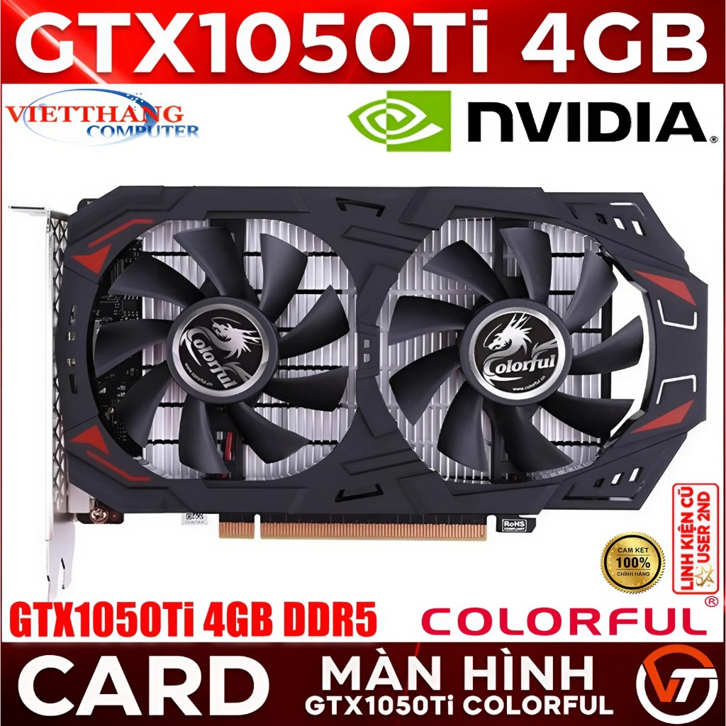 VGA - Card Màn Hình Colorful GTX1050Ti 4GB DDR5 2 fan đã qua sử dụng còn đẹp ( Cũ - 2nd )