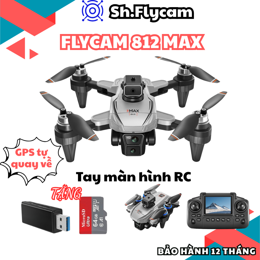 Máy Bay Flycam K812 Max Flycam camera 4K tay cầm màn hình Cảm Biến Chống Va Đập, Drone GPS tự trở về | BigBuy360 - bigbuy360.vn