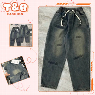 Quần Jean Nữ, Quần Bò Thêu Chữ Min Phom Begy Cạp Lưng Chun Có Dây Rút [Hàng Tết ] M58