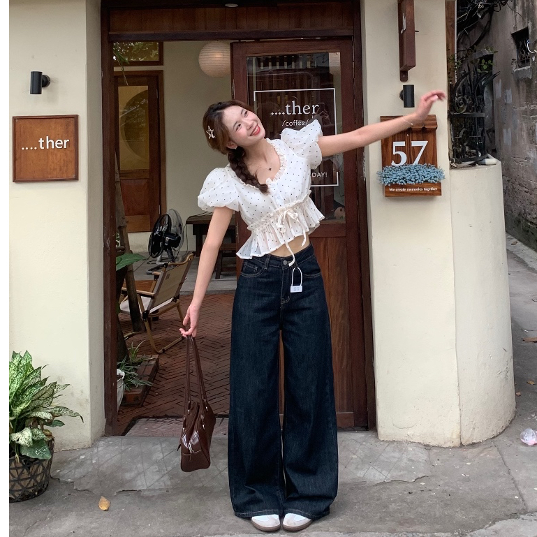 (PREMIUM )Quần jeans ống rộng eo cao vibe thu đông MINI004 | BigBuy360 - bigbuy360.vn