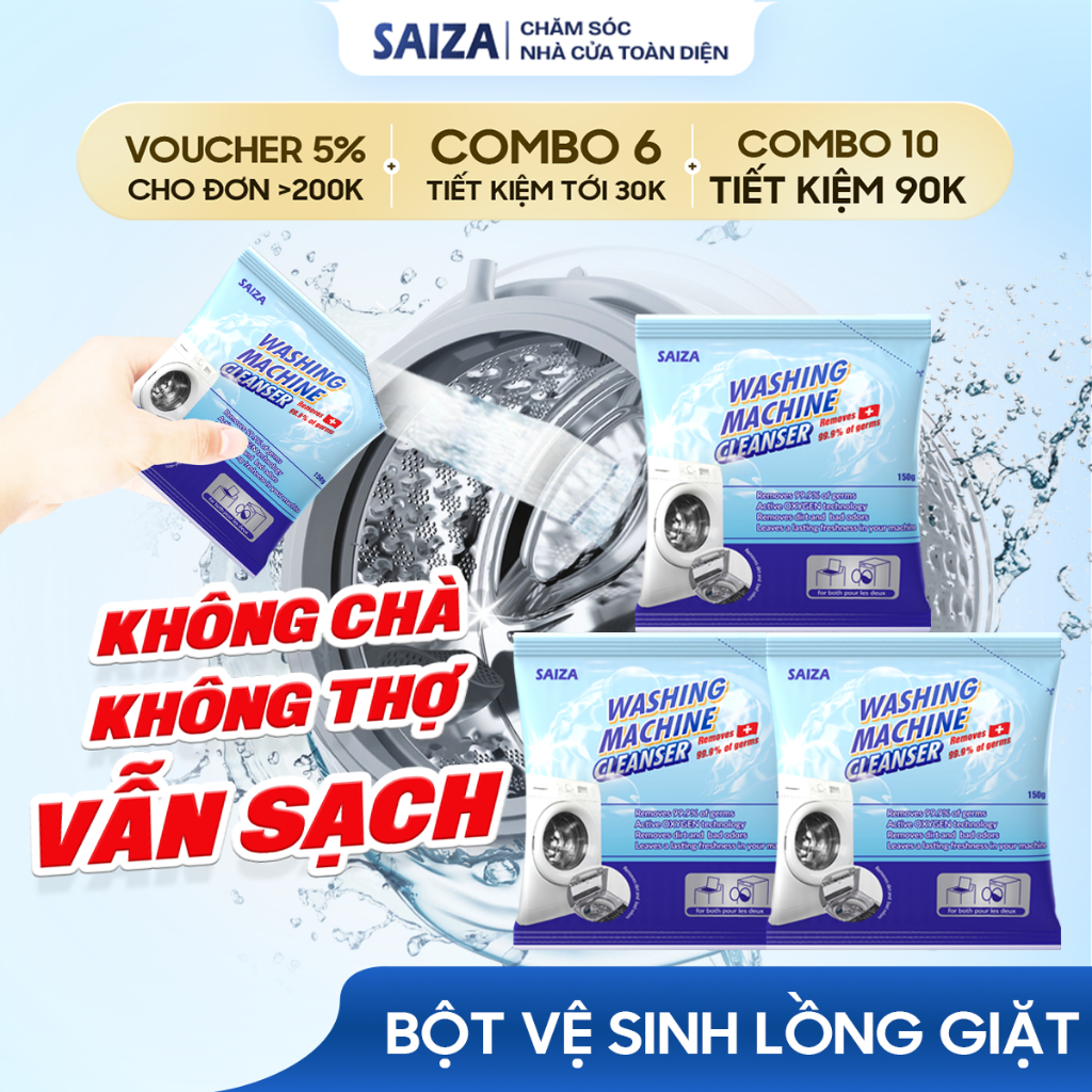 Bột vệ sinh lồng giặt máy giặt SAIZA gói tẩy lồng giặt loại bỏ cặn bẩn, diệt khuẩn khử mùi hiệu quả