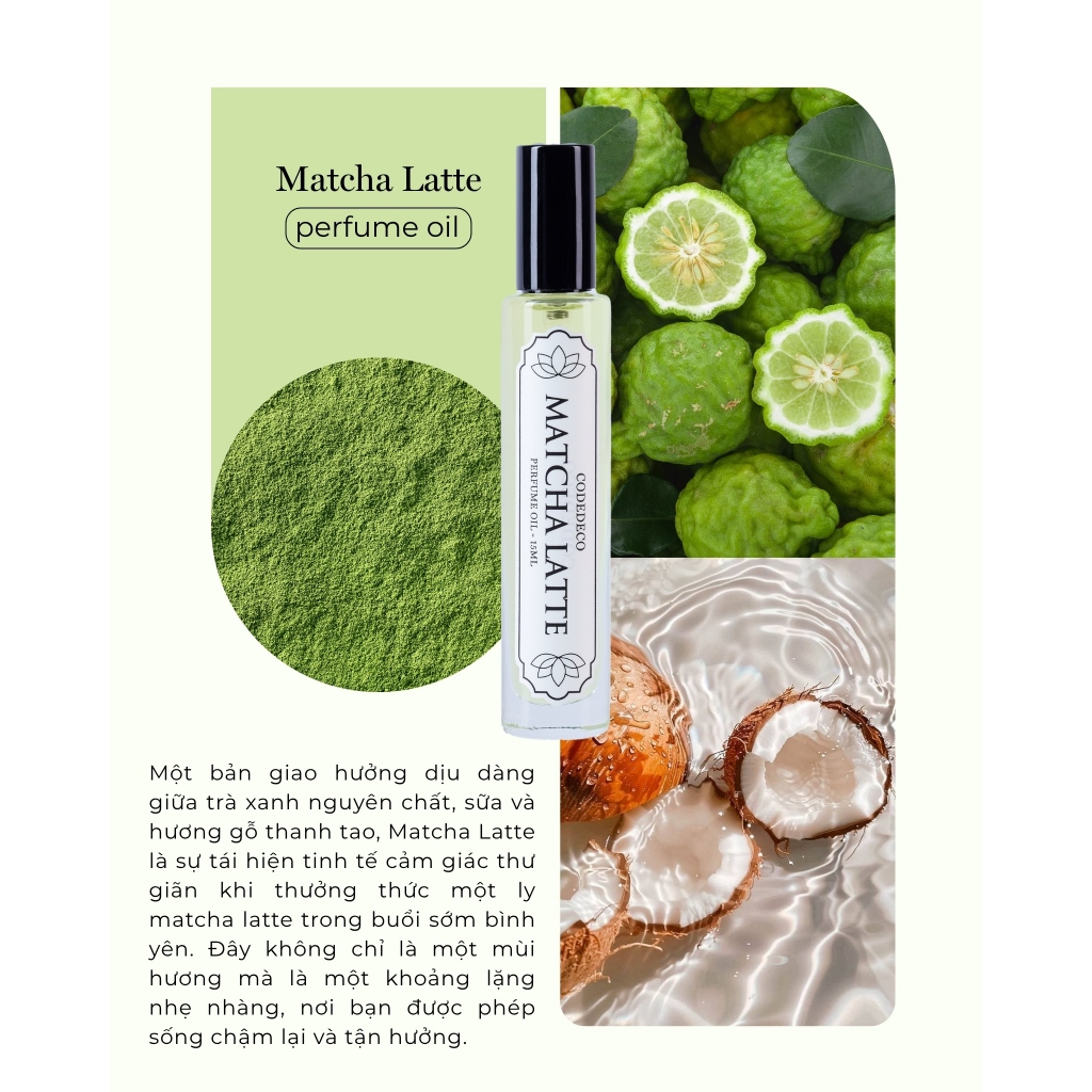 Tinh dầu nước hoa unisex CODEDECO Matcha Latte 15ml dạng xịt - Ngọt ngào, Sang trọng, Tươi mới | BigBuy360 - bigbuy360.vn
