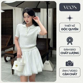 Áo Len Sợi Acrylic Cotton Thiết Kế Ngắn Tay Màu Trắng Veo's Đi Làm Đi Chơi - Pomi Top