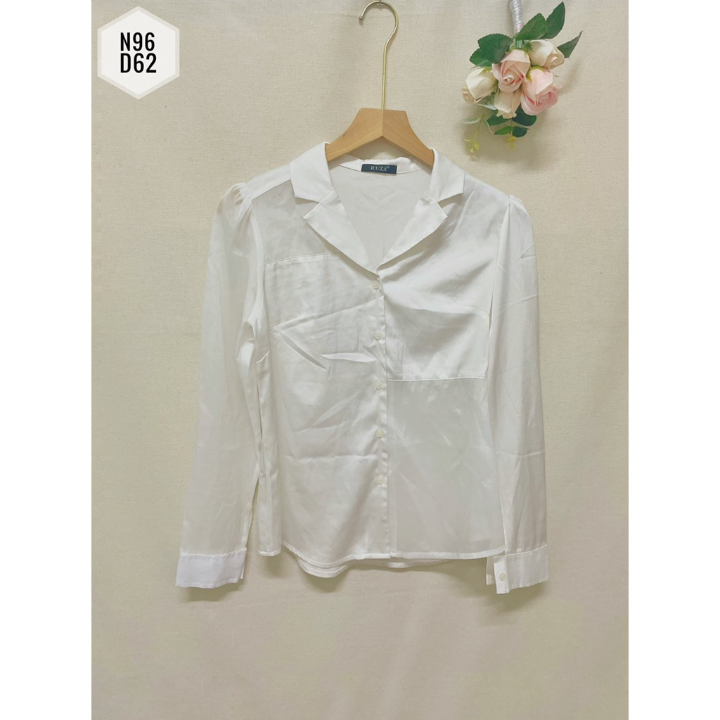 Áo sơ mi công sở lụa tay dài phối voan tơ mềm mịn hiệu Ruza