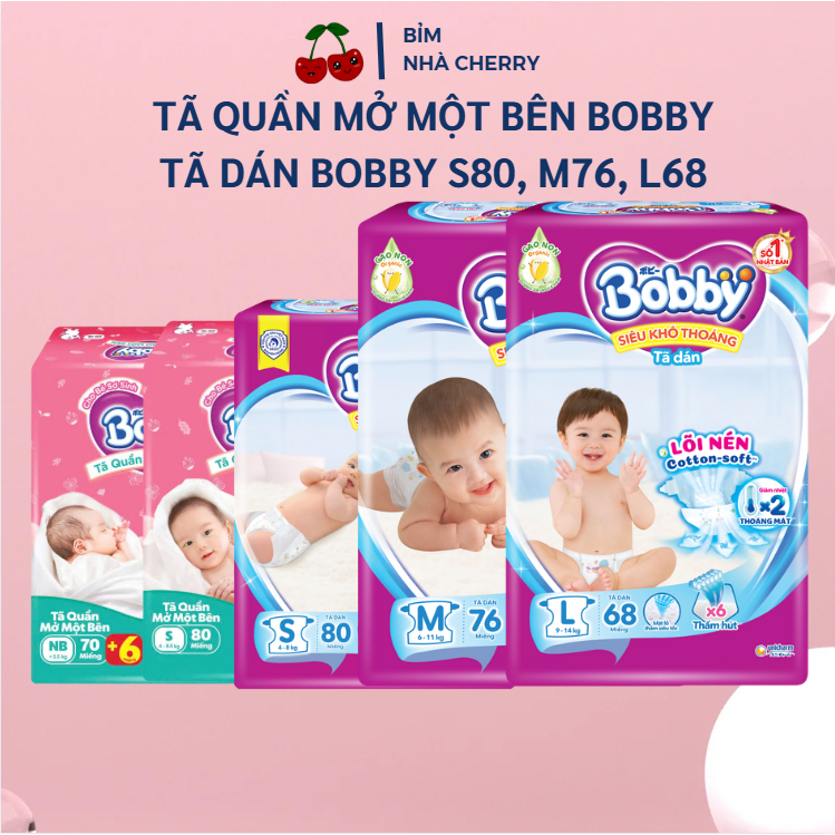  Tã Bỉm Dán Bobby  Tã quần mở một bên Bobby NB70 S80 M76 L68 mới siêu thấm hút 