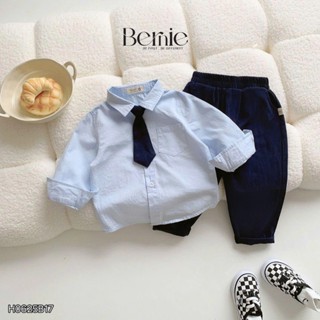 Set bộ bé trai 3 chi tiết áo sơ mi kèm cà vạt quần dài phong cách hàn quốc 1-7 tuổi BERNIE H0625B17