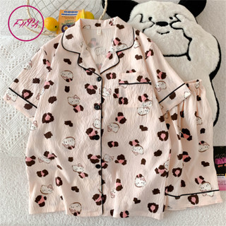  FHPA Bộ Đồ Ngủ Nữ Mây Cotton báo con mèo Mỏng Mát Quần short ngắn tay nhập khẩu 