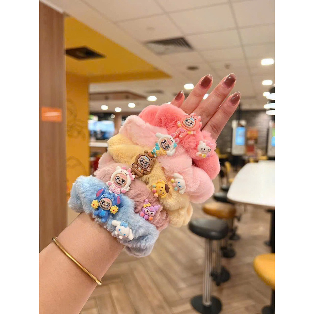 Set 5 cột tóc lông hình labubu nhiều màu dễ thương Popmart Labubu