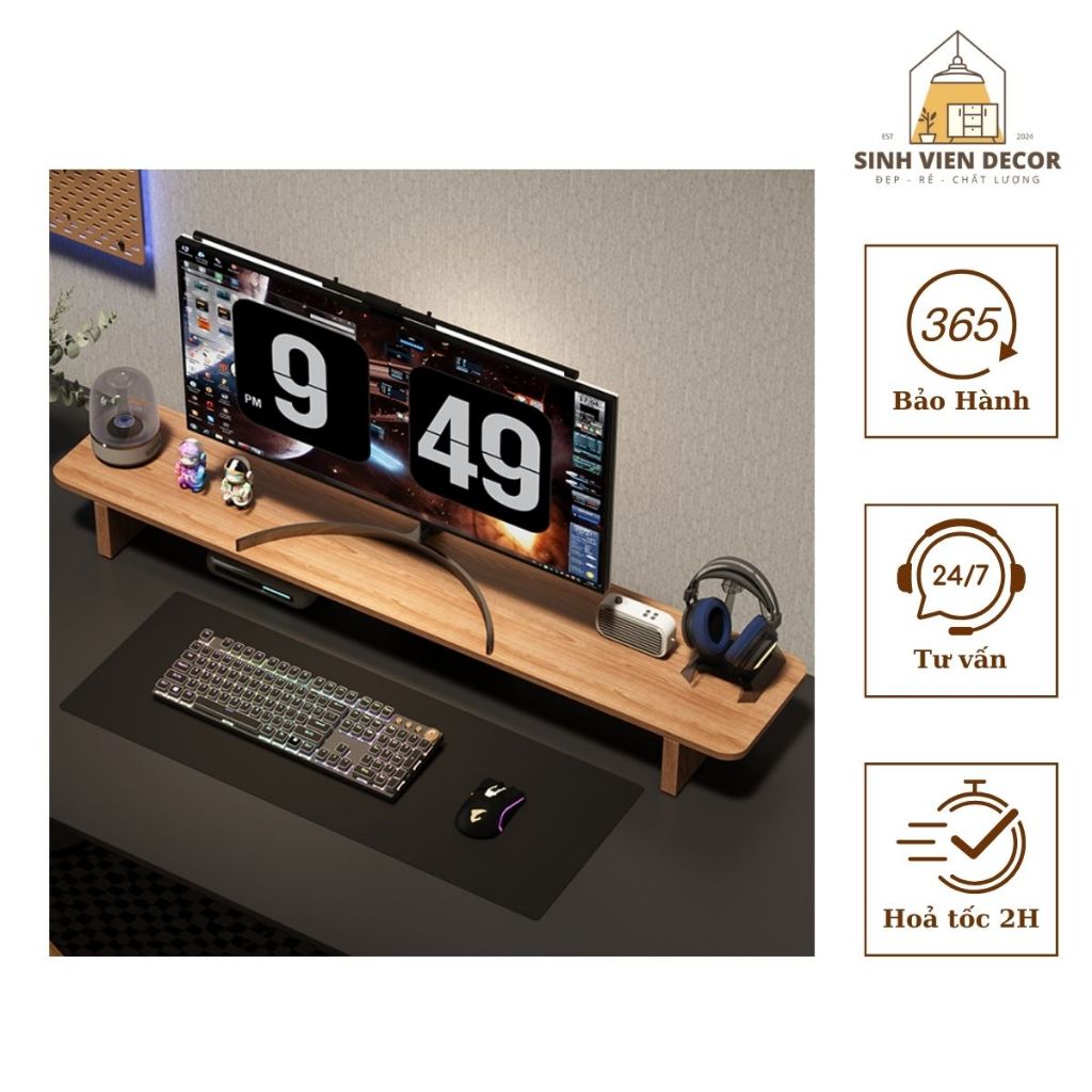 Kệ để màn hình máy tính,Bàn giá đỡ màn hình kê PC gỗ,Kệ màn hình decor bàn học kê vi tính