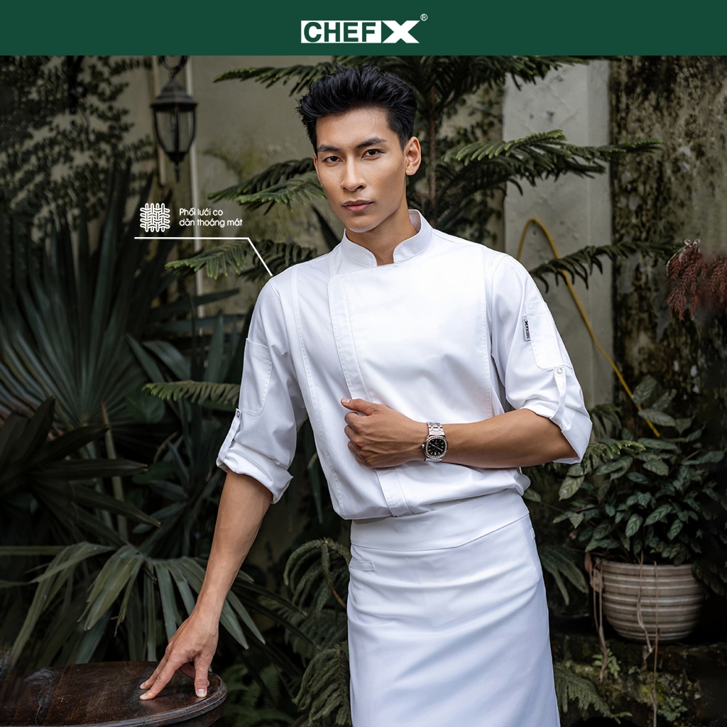 [CHEFX2] Áo Bếp dài tay khoá kéo có phối lưới thoáng khí hai bên - CHEF X Kitchen Uniform