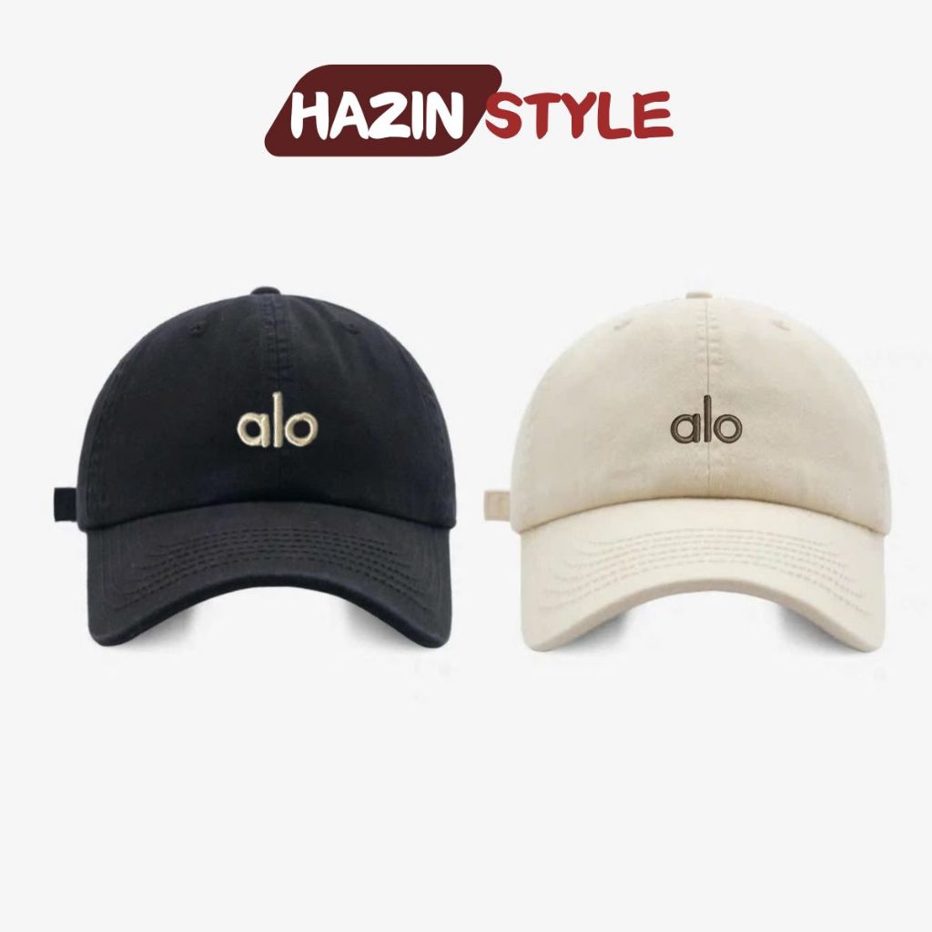 Mũ lưỡi trai HAZIN thêu chữ ALO form cứng, chất liệu vải kaki, phong cách thời trang unisex Hàn Quốc
