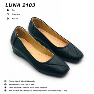 Giày đế xuồng nữ 3p Lunashoes 2103 giầy búp bê mũi tròn da thật cao cấp dễ đi kiểu Hàn quốc nhiều màu trung niên nữ