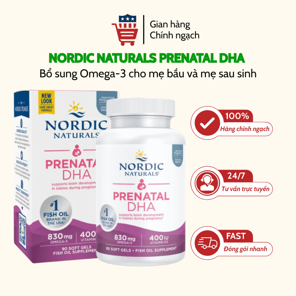Prenatal DHA Nordic Naturals Bổ Sung Omega 3 cho Mẹ Bầu và Sau Sinh của Mỹ