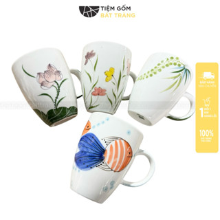  Cốc Sứ Uống Nước Cốc Nước Có Quai 280ML Pha Trà Cafe Hoạ Tiết Vẽ Tay Gốm Sứ Bát Tràng Cao Cấp 