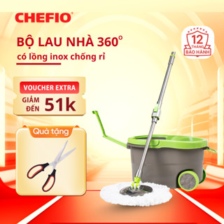 Bộ lau nhà xoay 360 độ CHEFIO CFM3033 có bánh xe kèm thùng vắt có lồng inox chống rỉ