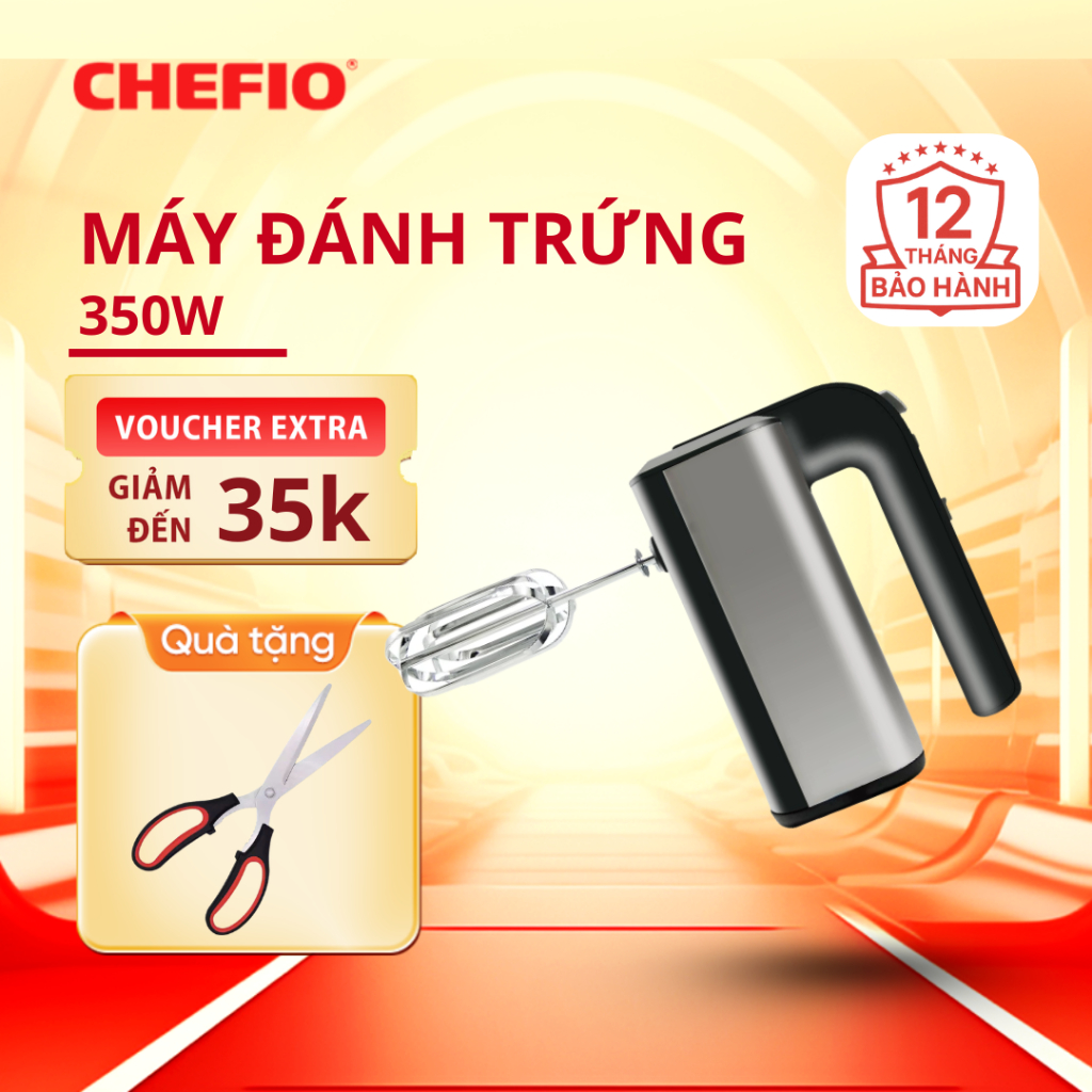 Máy đánh trứng CHEFIO CF268 công suất 350W, 5 tốc độ, máy đánh trung cầm tay mini, máy đánh kem, máy đánh cafe