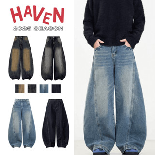 Quần jeans baggy nam nữ Cong-wave Haven Studio ống rộng màu xanh đen phong cách Retro