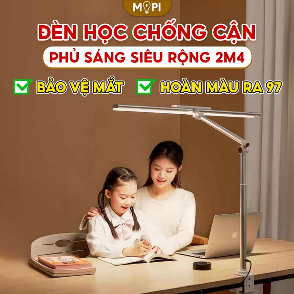 Đèn học để bàn chống cận bảo vệ mắt, đèn bàn làm việc Mopi Light chân đế/ kẹp bàn ánh sáng không nhấp nháy RA/CRI 95-97