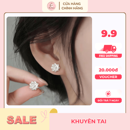 Khuyên tai bạc nữ NBJ JEWELRY S999 mặt hoa sen đang nở biểu tượng của sự thanh cao và an nhiên
