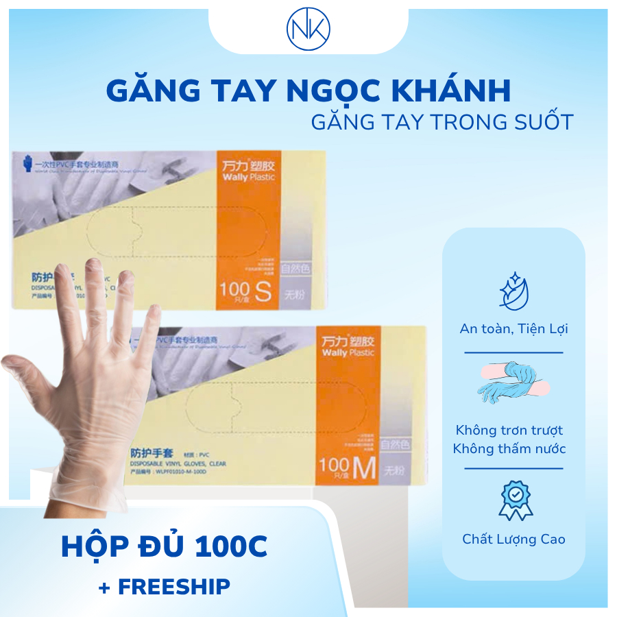 (Hộp đủ 100 chiếc) Găng tay trong suốt Vinyl | Găng tay không bột dai dẻo làm bằng nhựa PVC chuyên dùng cho Spa Thẩm Mỹ