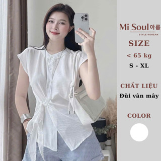Áo Sơ Mi Đũi MiSoul Tay Hến Cổ Tàu Buộc Nơ Eo BigSize, Áo Kiểu Điệu Đà Chất Đũi Thoáng Mát 463