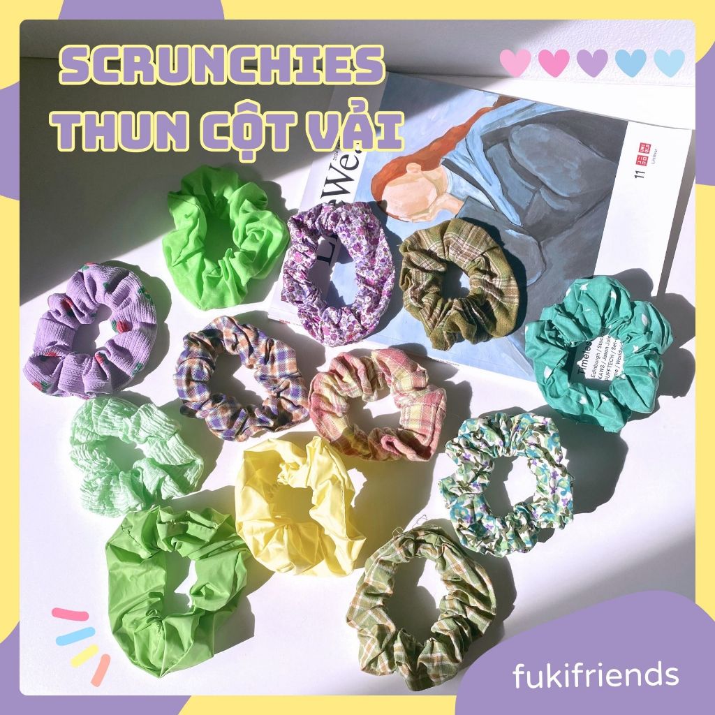 Scrunchies thun cột tóc vải nhiều mẫu