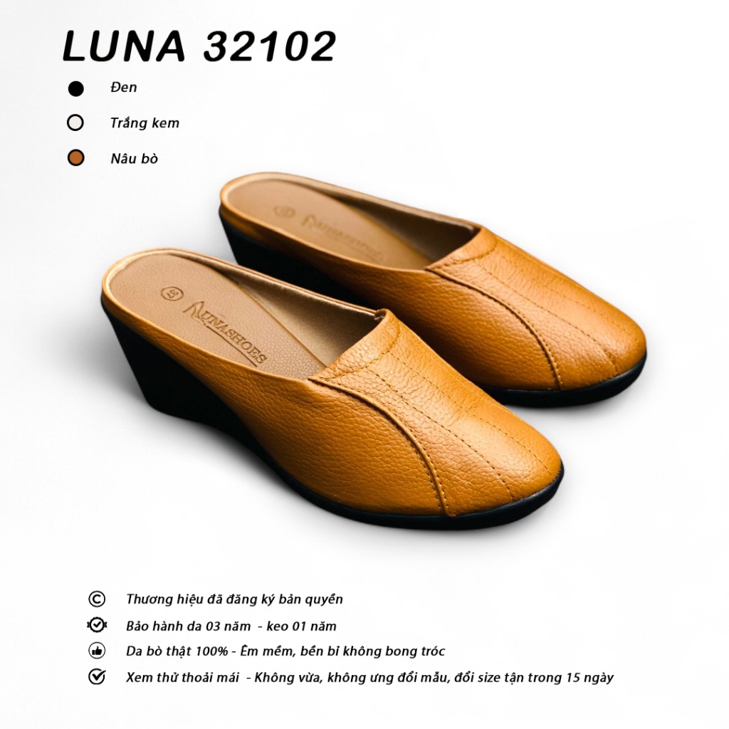 Dép sục nữ 3p da bò mềm êm chân LUNASHOES 32102