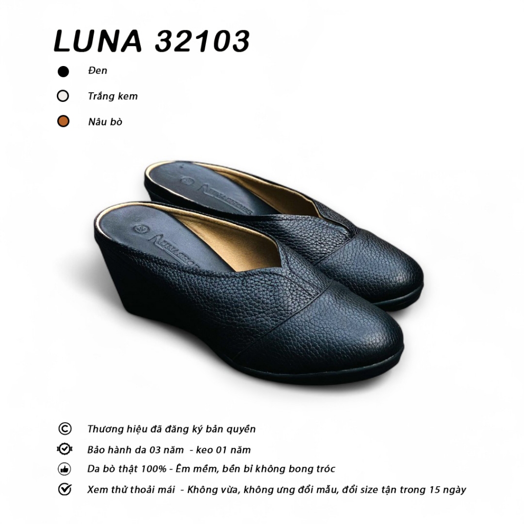 Dép sục nữ 3p da bò mềm êm chân LUNASHOES 32103