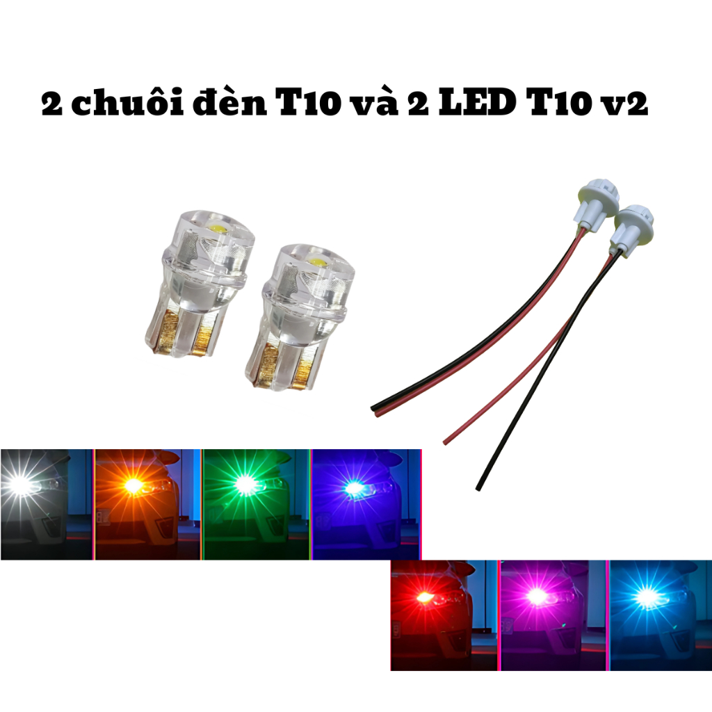 [VG425] 2 chuôi đèn LED T10 + 2 đèn LED T10 v2 dùng cho các dòng xe