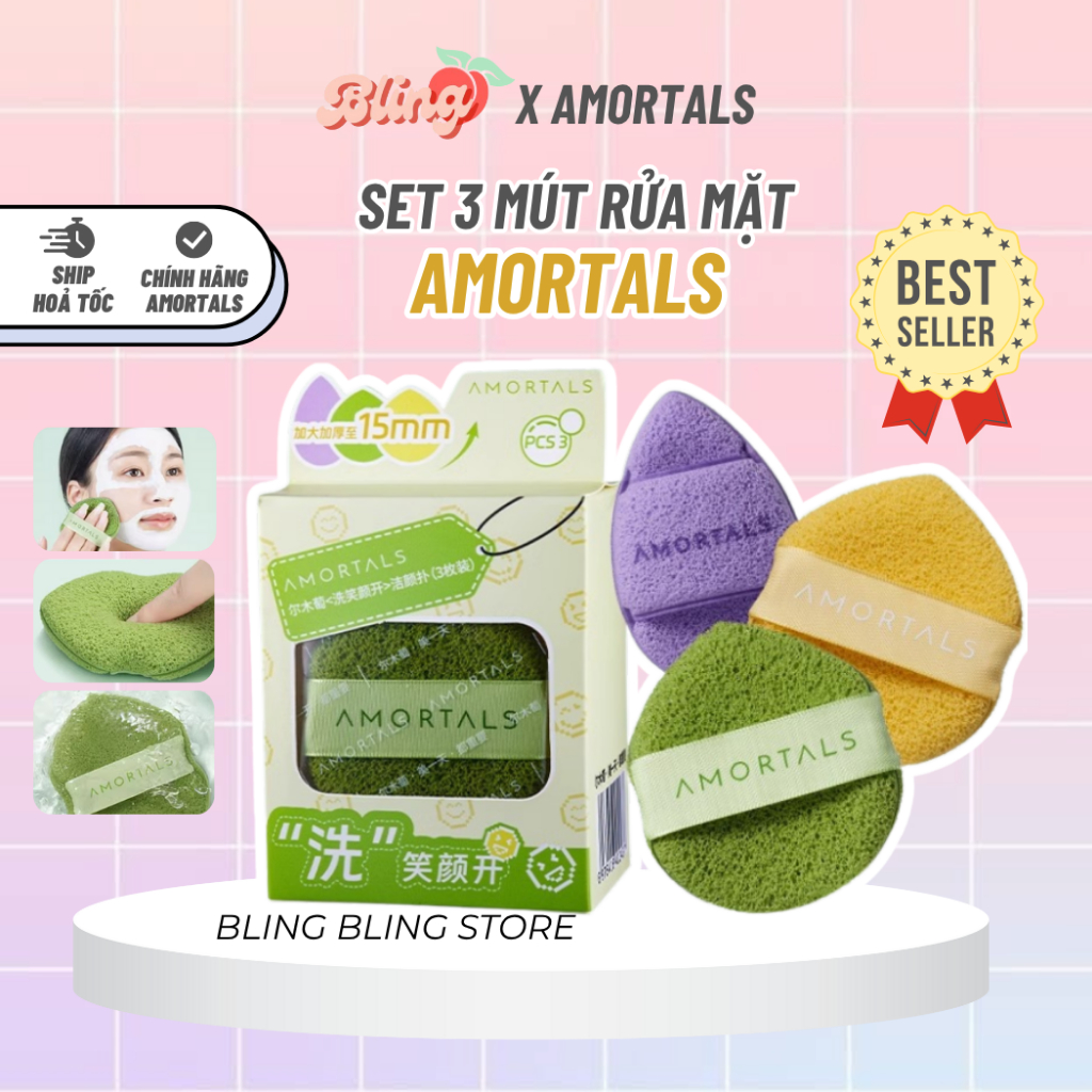 Bông Mút Rửa Mặt AMORTALS CHÍNH HÃNG Bọt Rửa Mặt Làm Sạch Sâu Dịu Nhẹ Dưỡng Da BLING BLING STORE