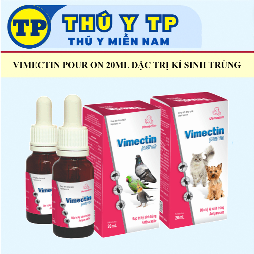 Vemedim Vimectin Pour 20ml nhỏ lên da hỗ trợ ký sinh trùng, ve, bọ chét, mạt chó mèo, gia cầm