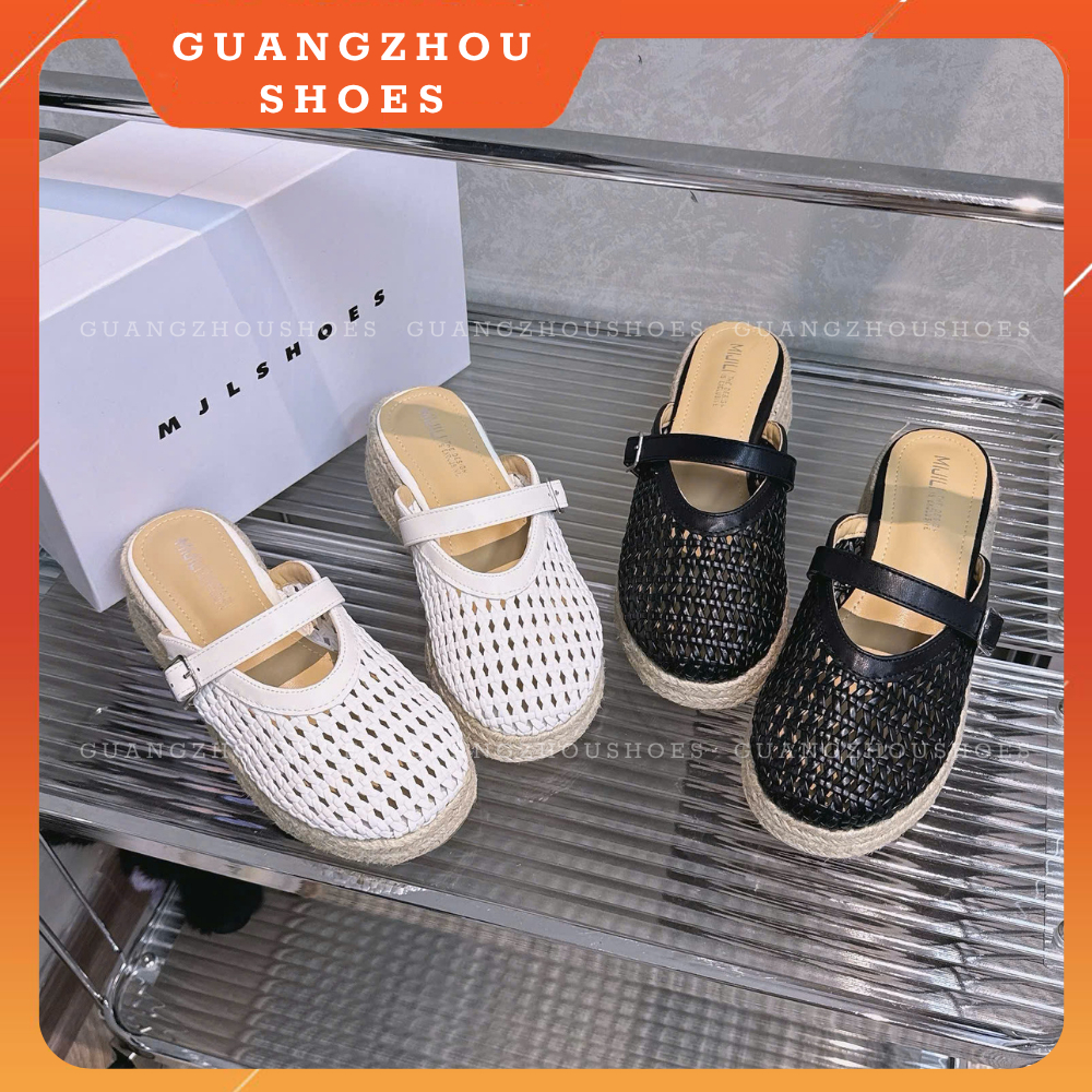 Q2180-25 Sục nữ đế xuồng cói Mijili quai đan phối quai khuy hàng QC fulbox