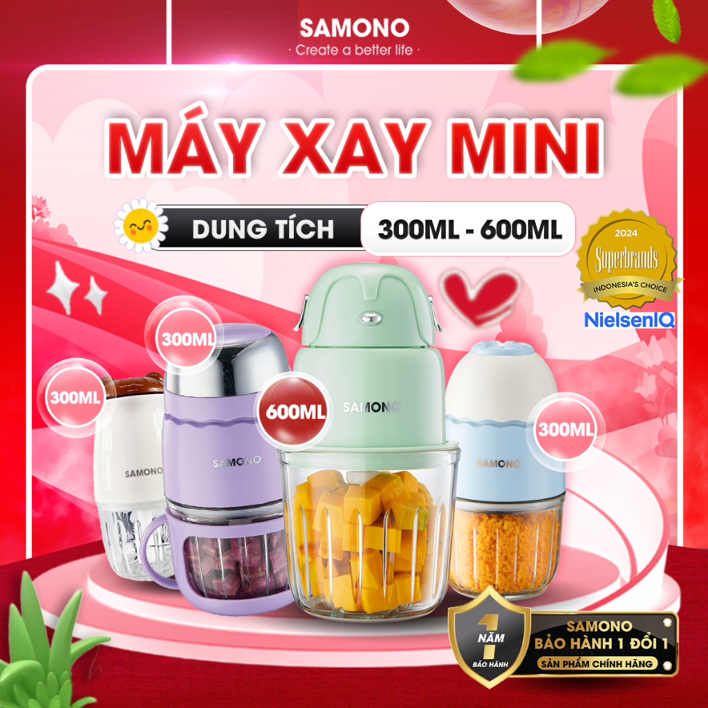 (bh 1 năm)máy xay samono mfc200 tím/xanh cối thủy tinh300ml 200w xay thịt/ tỏi ớt đa năng/thức ăn dặm cho bé và gia đình
