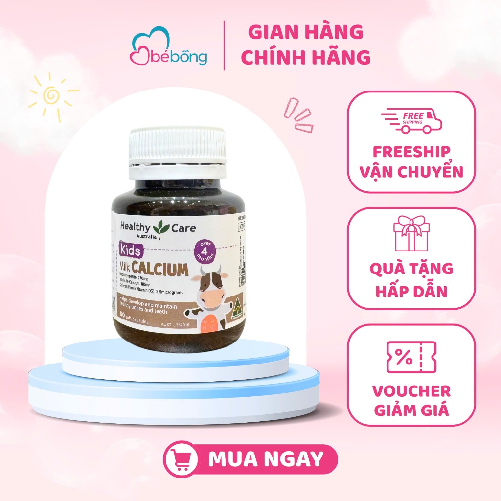 Canxi Sữa Healthy Care Úc - Hộp 60 viên - Bổ sung Canxi & Vitamin D3 cho trẻ từ 4 tháng tuổi