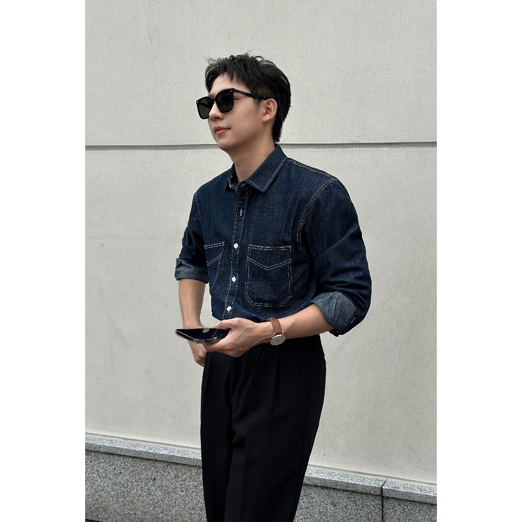 SƠ MI DENIM DÁNG ĐỨNG, CHẤT VẢI NHẸ, TỐI GIẢN - Style by EDEN.