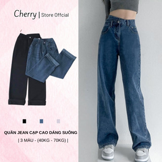Quần jean nữ ống rộng CHERRY chất bò Denim cao cấp cạp chéo ống suông T018